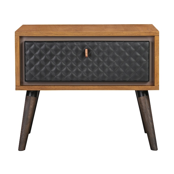 Armen Living Coco Rustic Single Drawer Oak Wood and Faux Leather Nightstand LCCOLABAL - main